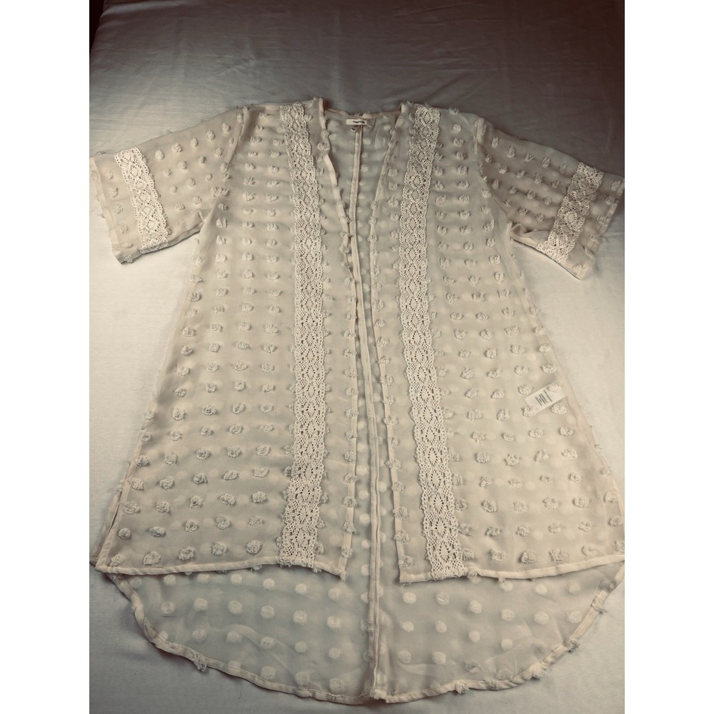 Maurices‎ Sheer Open Cardigan Swiss Dot Cover Up Crochet Fairy Boho Ivory Med